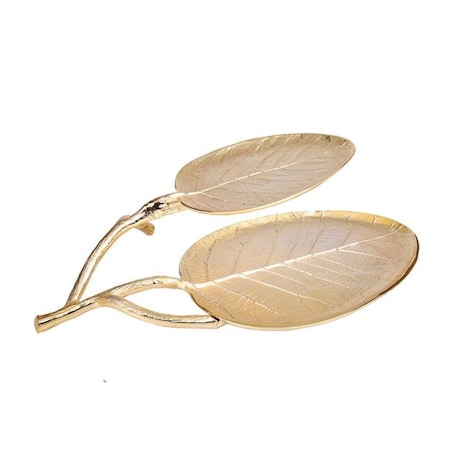 Classic Touch Decor Classic Touch LE946G Gold Leaf 2 Bowl Relish Dish; 14.5 x 11.25 x 2.75 in. LE946G